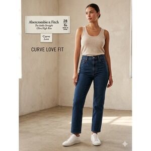 Abercrombie & Fitch Womens Ankle Straight Jeans 28/6s Blue Curve Love Ultra High